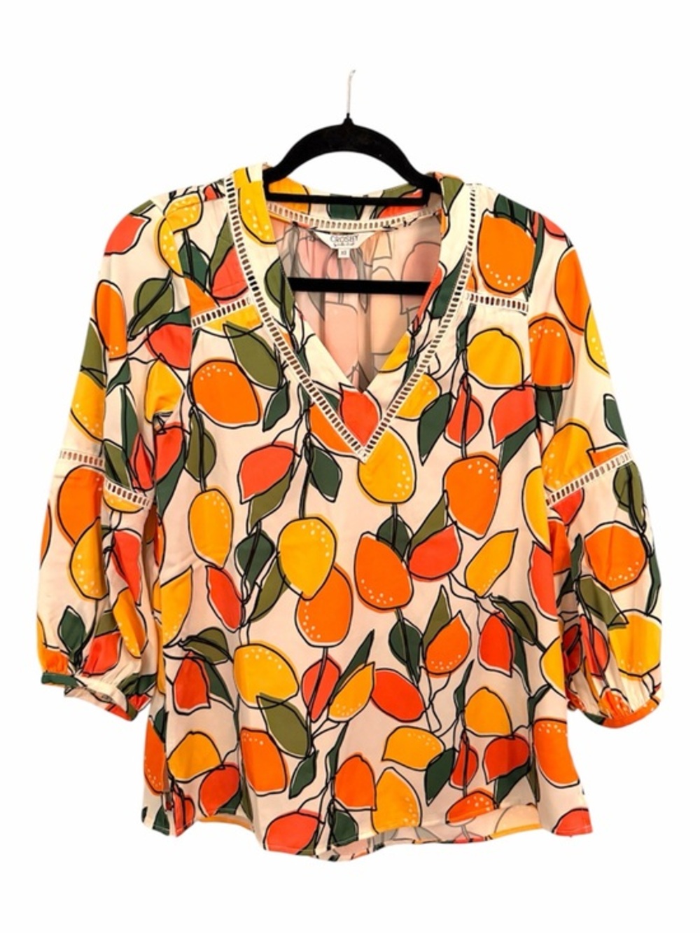 CROSBY BY MOLLIE BURCH XS V-Neck Orange Lemon Top